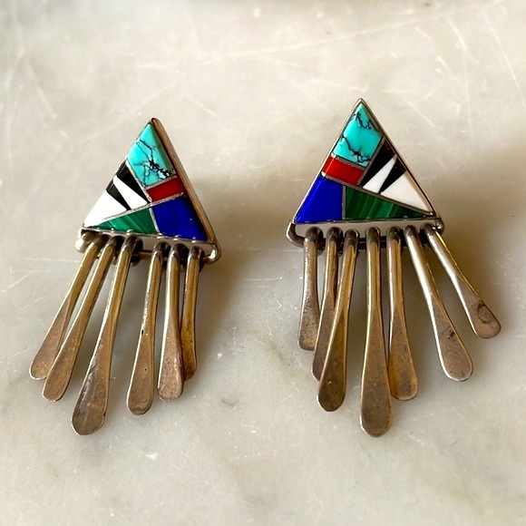 Vintage Zuni Native American Dangle Earrings - Picture 12 of 12
